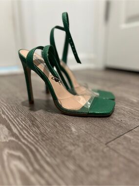 Steve Madden Green Stiletto Sandals with Clear Toe Strap